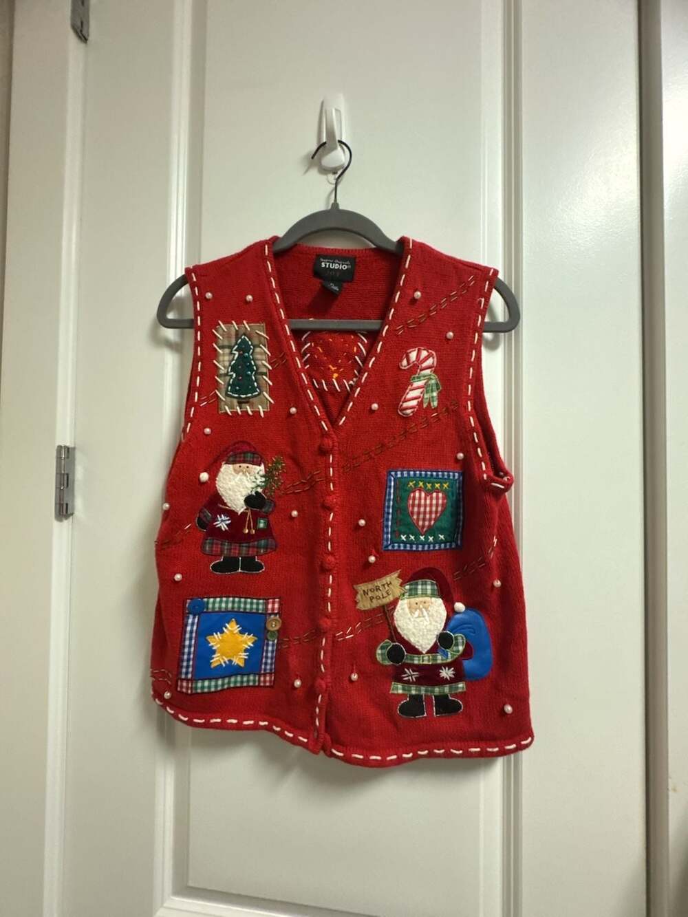 Designers Originals Joy Vintage Ugly Christmas Holiday Patchwork Red Vest PL